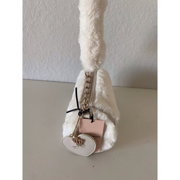 Juicy Couture Warm Up Barrel Shoulder Bag Purse Crystal White W/Charm Fuzzy NEW - Picture 7 of 14